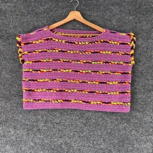 Womens Crochet Knit‎ Tank Top Purple Multicolor Striped Festival Rave Boho Y2K